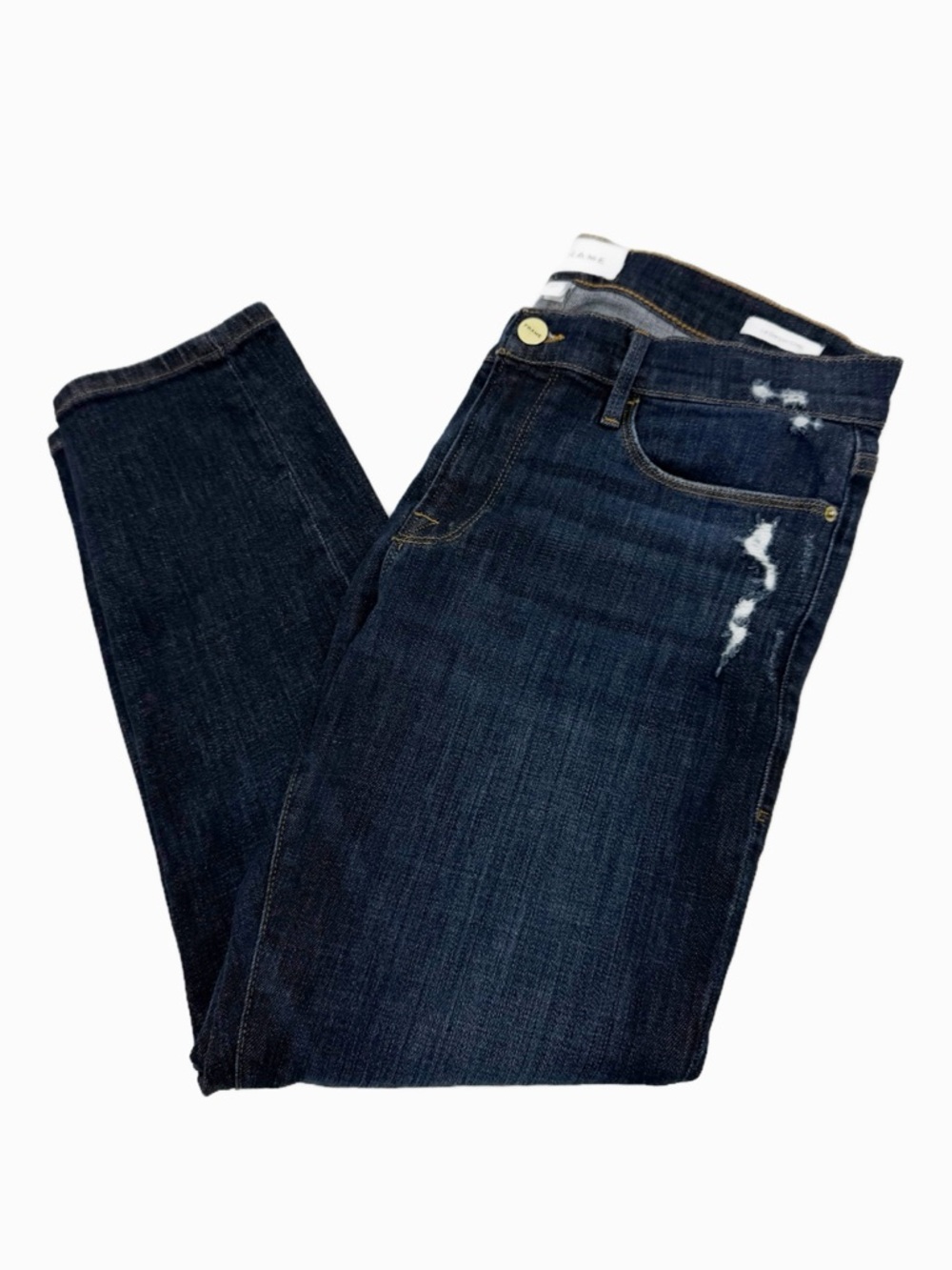 FRAME Le Garçon Crop Jeans Size 27 Dark Wash Distressed Slim Straight Denim